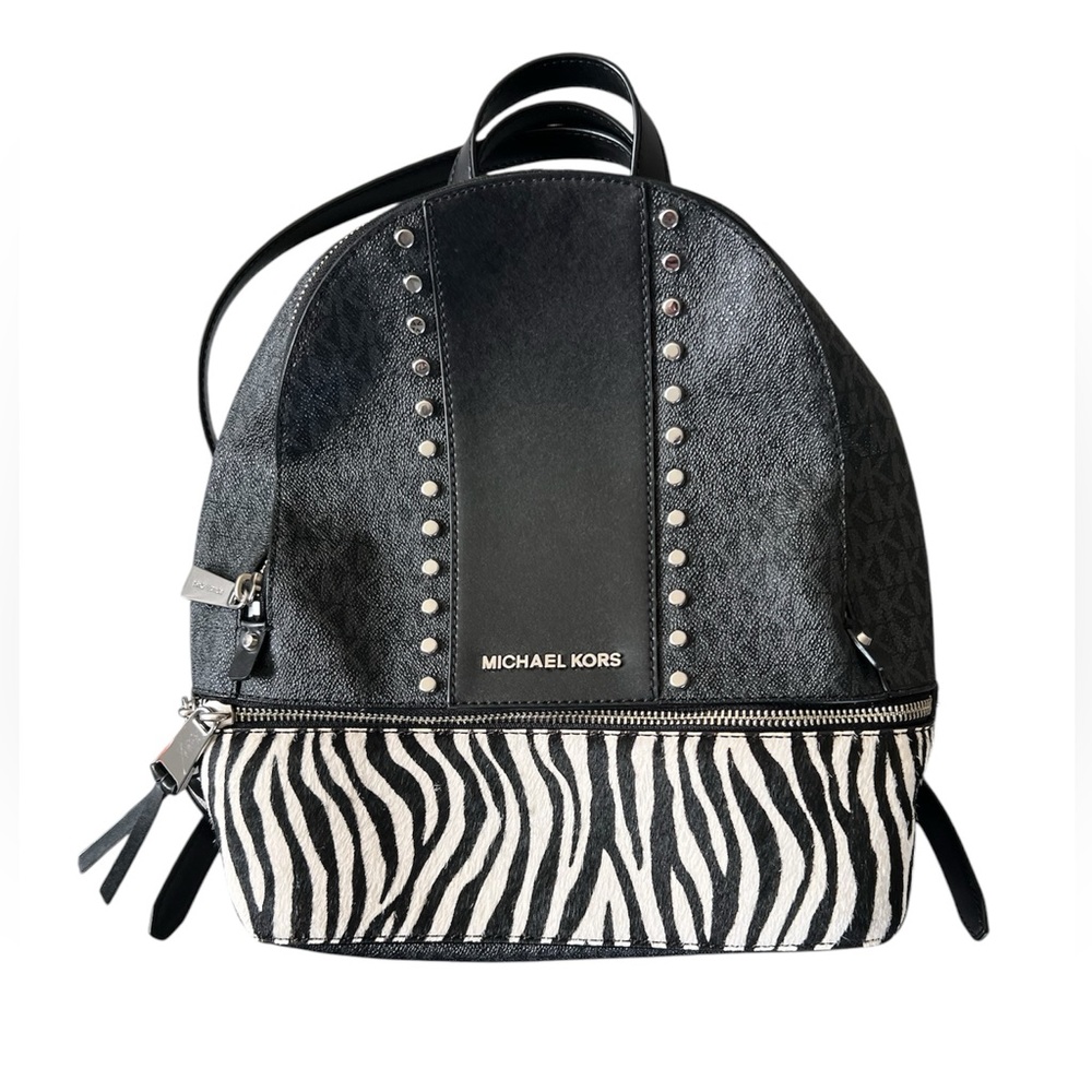 Michael Kors Rhea Medium Studded Logo and Zebra Backpack NWOT